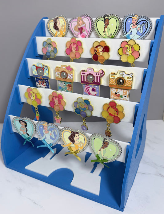 Tiered Pin Display Rack for Trading & Collecting Enamel Pins — Holds 20 Pins