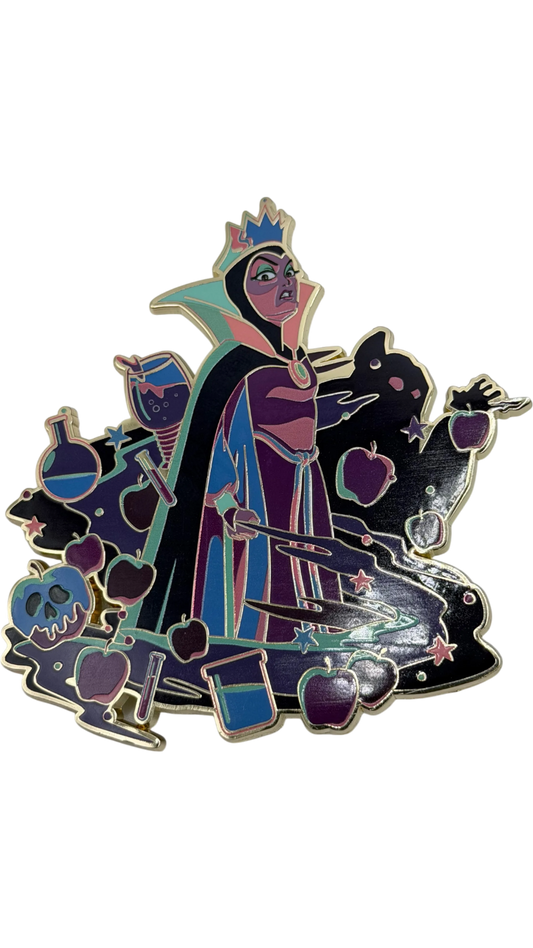 Graidan Collectibles Evil Queen enamel pin featuring the villain with potions and poisoned apples in gold-tone metal.